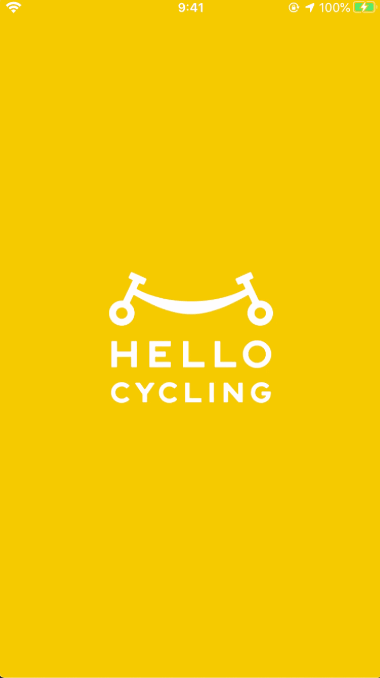 起動画面「HELLO CYCLING」自転車のシェアサイクルでどこでもレンタル＆返却